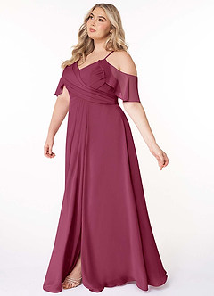 Azazie Dakota Bridesmaid Dresses Mulberry A-Line V-Neck Pleated Chiffon Dress image10