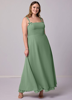 Barbie ♥ Azazie Brautjungfernkleider A-Linie Plissee Chiffon Kleid Matcha image8