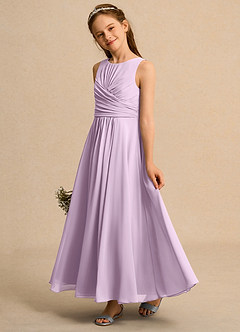 Azazie Ducky Girls Formal Flower Girl Dresses Frosted Lilac A-Line Pleated Chiffon Dress image5
