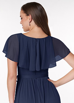 Azazie Jael Bridesmaid Dresses Dark Navy A-Line V-Neck Mesh Dress image10