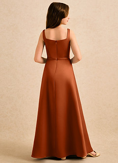 Azazie Emiko Girls Formal Flower Girl Dresses Burnt Orange A-Line Pleated Matte Satin Dress image2