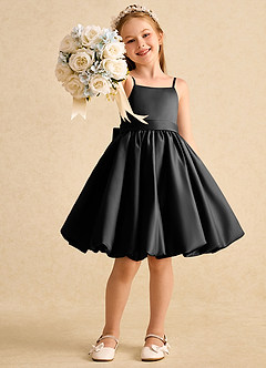 Azazie Davine Flower Girl Dresses Black A-Line Spaghetti Strap Matte Satin Dress image7