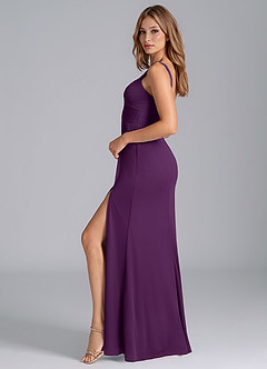 Azazie Micky Bridesmaid Dresses Grape A-Line Pleated Mesh Dress image5