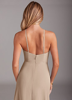 Azazie Bailey Bridesmaid Dresses Taupe A-Line Halter Side Slit Chiffon Dress image8