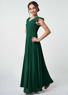 Azazie Claudine Junior Emerald A-Line Pleated Chiffon Dress image3