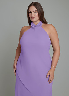 Azazie Velli Vestidos de damas de honor Vestido Tahití de Gasa de Corte Sirena con Cuello alto image9
