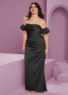Barbie ♥ Azazie Jurken voor bruidsmeisjes Converteerbaar Jurk van Stretch Satijn met Kolom Off the Shoulder Zwart image14