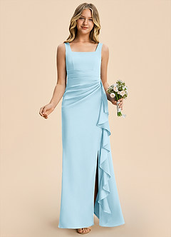 Azazie Adrienne Junior Sky Blue Sheath Pleated Stretch Satin Dress image4