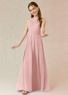Azazie Bibiane Junior Powder Pink A-Line Pleated Chiffon Dress image4