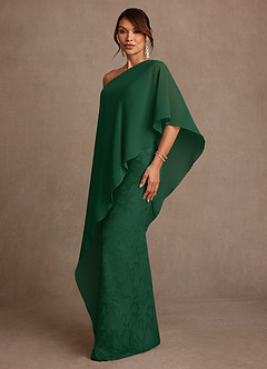 Azazie Wilma Mère de la mariée Robes Robe Fourreau en Blumen-Burnout Une épaule Vert Foncé image2