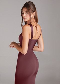 Azazie Denice Bridesmaid Dresses Sangria Sheath Pleated Stretch Satin Dress image5