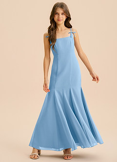 Azazie Evey Junior Powder Blue Mermaid Pleated Chiffon Dress image3