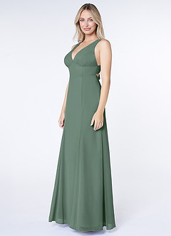 Azazie Christiana Bridesmaid Dresses Eucalyptus A-Line V-Neck Pleated Chiffon Dress image4