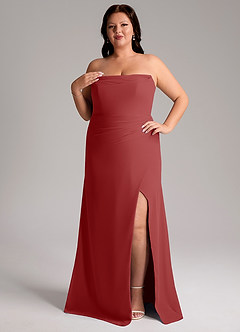 Azazie Leonis Bridesmaid Dresses Rust Sheath Strapless Chiffon Convertible Dress image12