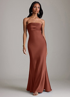 Azazie Saylor Vestidos de damas de honor Vestido de Castaño de Satén Elástico de Corte Sirena con Sin tirantes image2