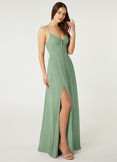 Azazie Minie Bridesmaid Dresses Matcha A-Line Bow Chiffon Dress image4
