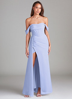 Azazie Amyra Robes de demoiselle d'honneur Robe Fourreau Convertible en Mousseline de soie Épaule décolletée Lavande image1