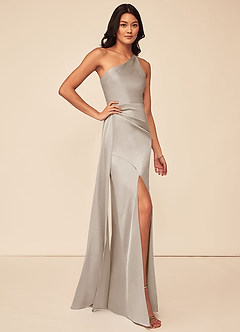 Azazie Maron Bridesmaid Dresses Frost A-Line One Shoulder Stretch Satin Dress image3