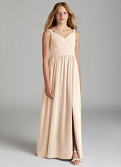 Azazie Chanel Junior Blushing Pink A-Line Sweetheart Neckline Chiffon Dress image1