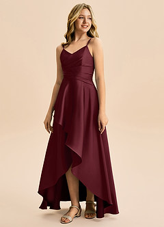 Azazie Eirlys Junior Vestido Cabernet de Satén Elástico de Corte en A con Plisado image5