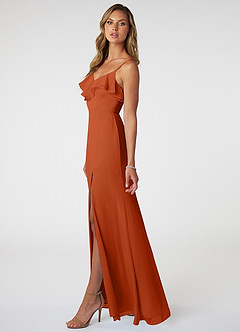 Azazie Natalia Vestidos de damas de honor Vestido de Naranja Quemada de Gasa de Corte en A image3