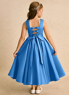 Azazie Junebuj Flower Girl Dresses Blue Jay Ball-Gown Pleated Matte Satin Dress image1