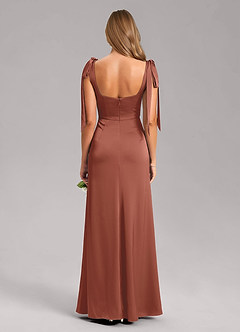 Azazie Frostine Bridesmaid Dresses Auburn A-Line Bow Stretch Satin Dress image8