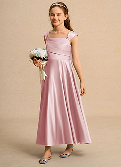 Azazie Bundle Girls Formal Blumenmädchenkleider A-Linie Plissee Matte Satin Kleid Puderrosa image5