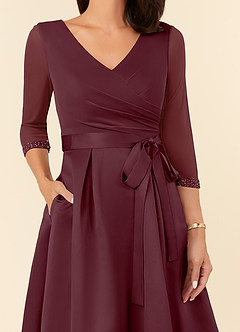 Azazie Maritza Mother of the Bride Dresses Cabernet A-Line Pleated Matte Satin Dress image8