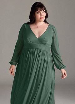 Azazie Norah Bridesmaid Dresses Sea Moss A-Line V-Neck Long Sleeve Chiffon Dress image12