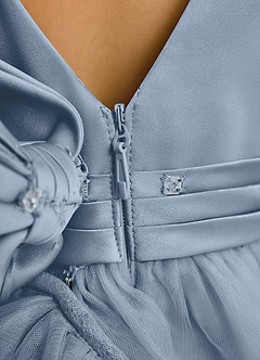 Azazie Lior Flower Girl Dresses Dusty Blue Ball-Gown Pleated Tulle Dress image9