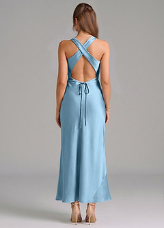 Azazie Evadne Vestidos de damas de honor Vestido de Azul Acero de Satén Elástico de Corte Recto con Plisado image5