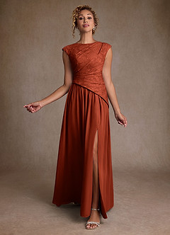 Azazie Kalleen Moeder van de bruid jurken A-Lijn Jurk van Chiffon Geplooid Kastanjebruin image2