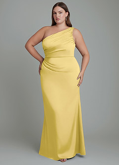 Azazie Akilah Vestidos de damas de honor Vestido Canario de Satén Elástico de Corte Sirena con Un hombro image8