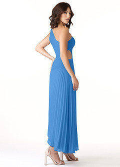 Azazie Kirra Brautjungfernkleider A-Linie One-Shoulder Chiffon Kleid Blauhäher image4