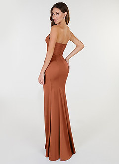 Azazie Yola Bridesmaid Dresses Cedar Rose Sheath V-Neck Pleated Stretch Satin Convertible Dress image4