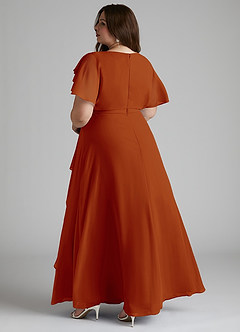 Azazie Aaliyah Bescheiden Bruidsmeisjekleding A-Lijn Bocht Gevouwen Chiffon Vloerlengte Jurk image9