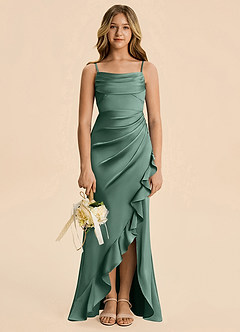 Azazie Mia Junior Eucalyptus Mermaid Pleated Stretch Satin Dress image3