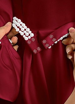 Azazie Gabriella Flower Girl Dresses Burgundy Ball-Gown with Sleeves Matte Satin Dress image7