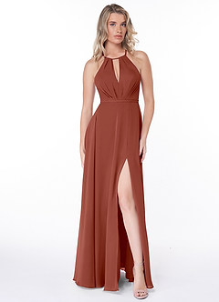 Azazie Evalleen Bridesmaid Dresses Auburn A-Line Pleated Chiffon Dress image2