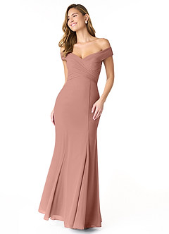 Azazie Lecia Vestidos de damas de honor Vestido de Rosa De Cedro de Gasa de Imperio Convertible con Plisado fuera del hombro image1