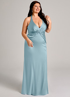 Azazie Valerie Suknie dla druhen Syrena Pofałdowany Satyna elastyczna Do ziemi Sukienka image10