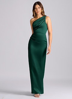 Azazie Akilah Bridesmaid Dresses Emerald Mermaid One Shoulder Stretch Satin Dress image4