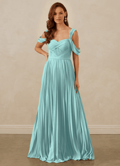 Christian Siriano Bridal for Azazie 1013 Bridesmaid Dresses Aqua A-Line Off the Shoulder Chiffon Dress image8