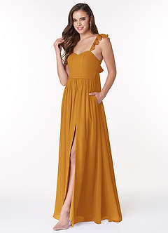 Azazie Metz Bridesmaid Dresses Butterscotch A-Line Sweetheart Ruched Chiffon Dress image4
