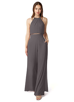 Azazie Kenzi Bridesmaid Dresses Steel Grey Pleated Chiffon Jumpsuit image1