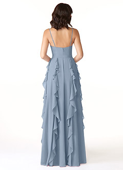 Azazie Peyton Robes de demoiselle d'honneur Robe Trapèze en Mousseline de soie Rayé Bleu Poussiéreux image2