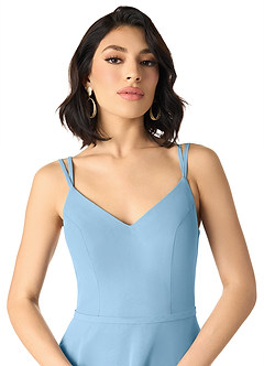Azazie Janine Bridesmaid Dresses Steel Blue A-Line V-Neck Chiffon Dress image3