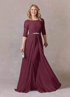 Azazie Leonine Mother of the Bride Dresses Cabernet A-Line Scoop lace Chiffon Dress image1
