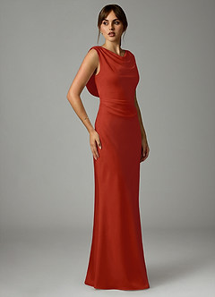 Azazie Kieryn Bridesmaid Dresses Rust Mermaid Pleated Stretch Satin Dress image4